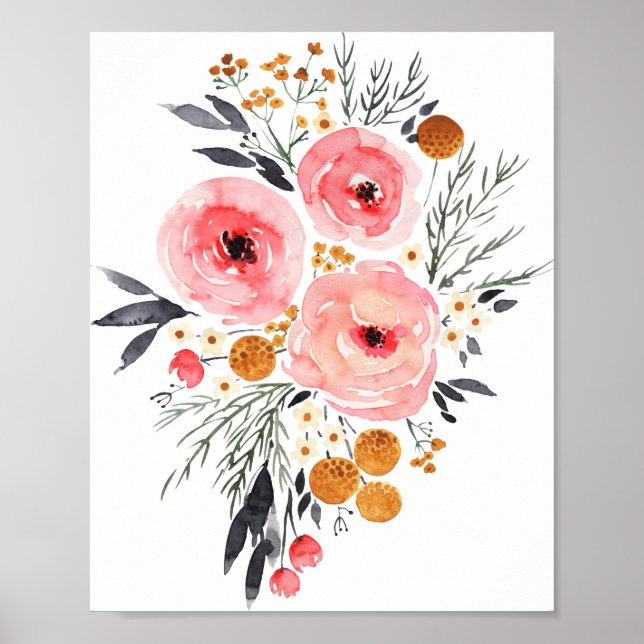 Poster Floral de Aquarela 8x10 (Frente)
