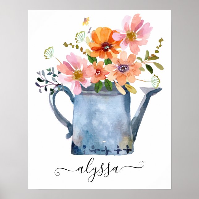 Poster Floral De Aquarela Pintada À Mão (Frente)