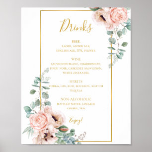 Poster Floral de Blush Elegante   Sinal de menu Drinks pa