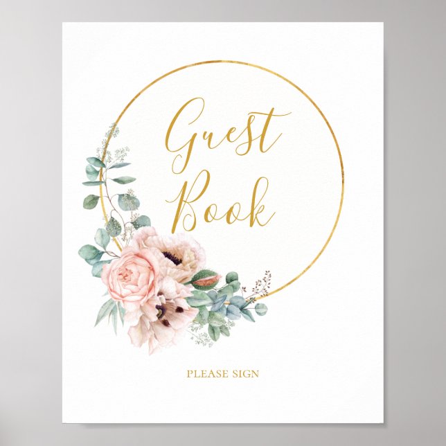 Poster Floral de Blush Elegante | Sinal do livro convidad (Frente)