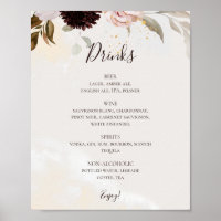 Floral de Blush Moderno | Menu Bebidas por Aquarel