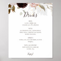 Floral de Blush Moderno | Sinal de menu Drinks par