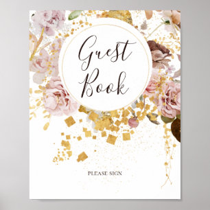 Poster Floral de Blush Moderno Sinal do livro convidado