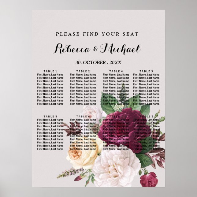 Poster floral de burgundy chic elegante (Frente)