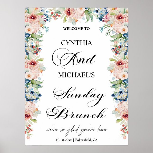 Poster Floral de Casamento 'Sunday Brunch' do Script Eleg (Frente)