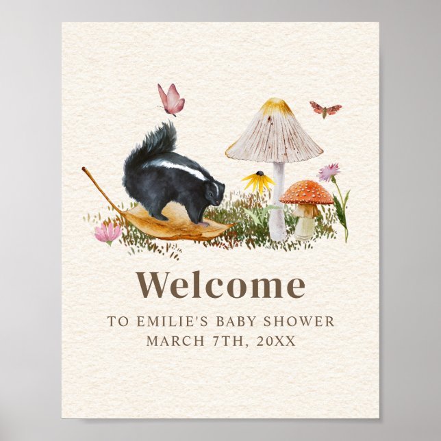 Poster Floral de Chá de fraldas de Garota Nadadora (Frente)