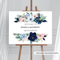 Floral de Coral Azul e Rosa Elegante, Sinal de Boa