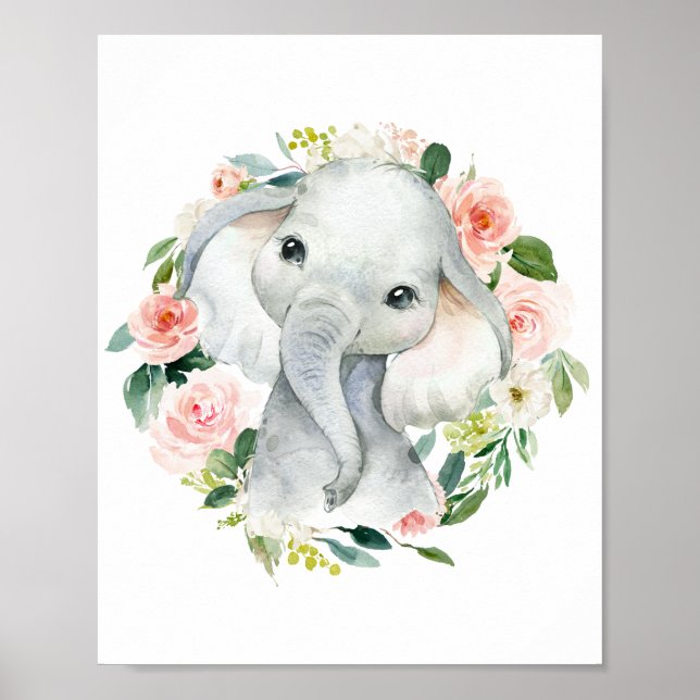 Poster Floral de Elefante de Menina Bonita (Frente)