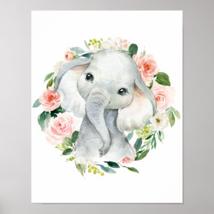 Poster Floral de Elefante de Menina Bonita