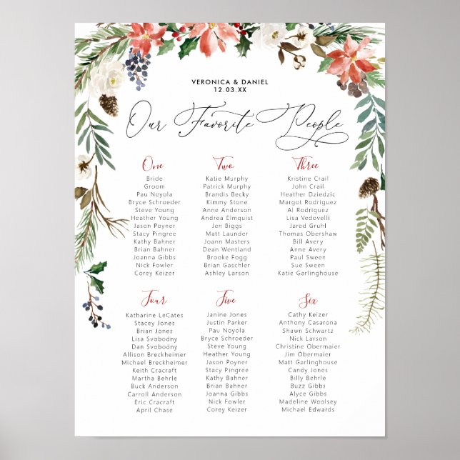 Poster Floral de Inverno Rústico | Assentos da Mesa de Ca (Frente)