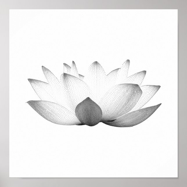 Poster Floral de Lotus Preto e Branco Elegante (Frente)
