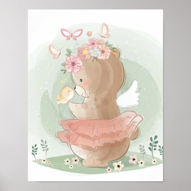  Poster Floral de Urso Branco Bonito (Frente)