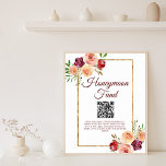 Poster Floral Dourada de outono de Honeymoon<br><div class="desc">Elegante burgundy floral,  poster de fundo de lua de mel floral com um belo buquê de cor de pêssego,  de flor de água,  decorando o lindo e falso quadro de ouro em volta da adorável tipografia e do seu site personalizado QR code.</div>