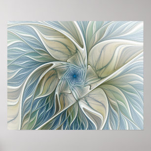 Poster Floral Dream Pattern Abstrato Blue Khaki Fractal