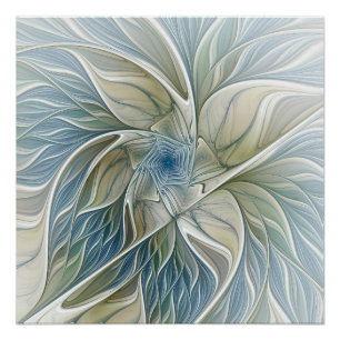 Pôster Floral Dream Pattern Abstrato Blue Khaki Fractal