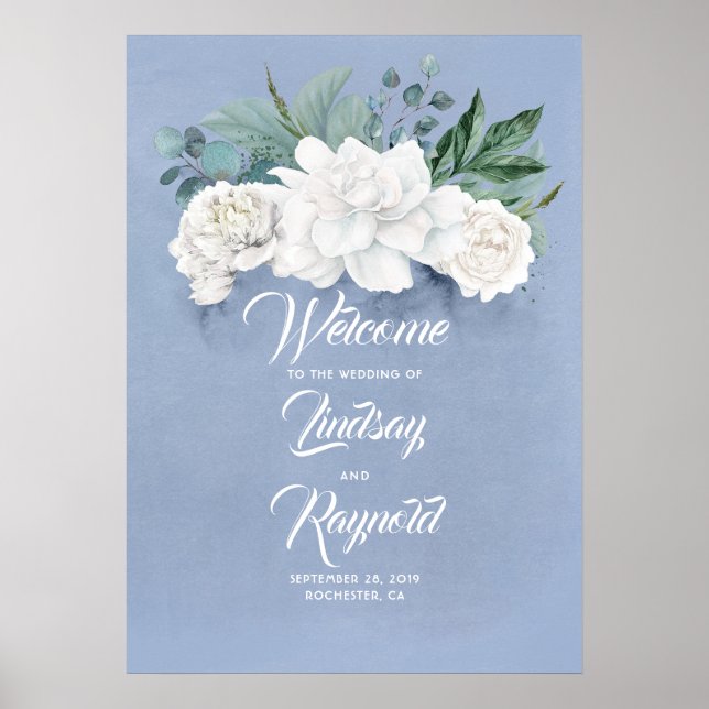 Poster Floral Dusty Blue Weding Welcome (Frente)