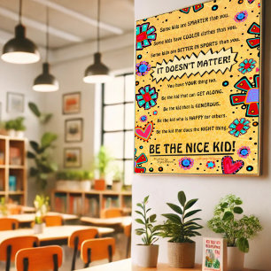 Poster Floral e Corações "Seja o garoto legal"