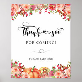 Poster Floral e laranja Pumpkins Obrigado por vir