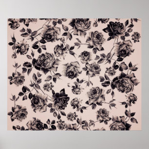 Pôster Floral elegante chique na moda do vintage branco &