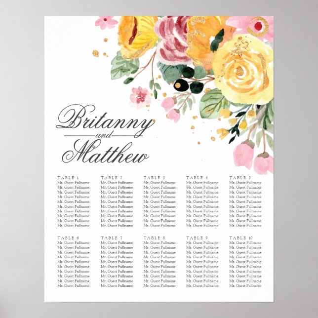 Poster Floral Elegante de mesa | Gráficos de Sessão (Frente)