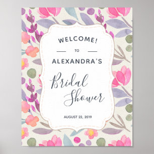 Poster Floral em Aquarela Sonhada Boas-vindas ao Chá de