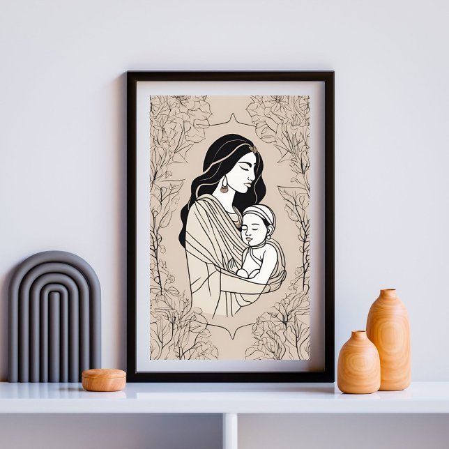 Poster Floral Embrace Mother and Baby Line Art Print (Criador carregado)