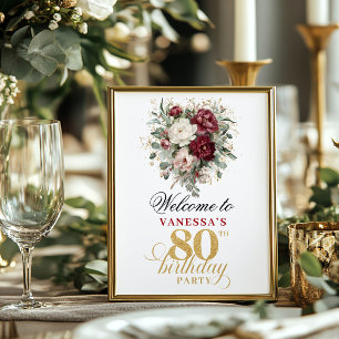 Poster Floral eucalipto rosa 80º aniversário 8x10 boas-vi