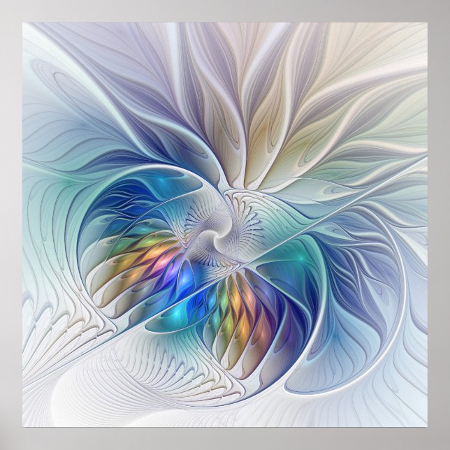 Poster Floral Fantasy, Colorful Abstract Fractal Flower (Frente)