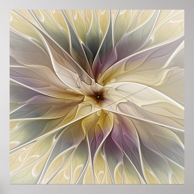 Poster Floral Fantasy Dourada Eggplant Abstrato Art Fract (Frente)