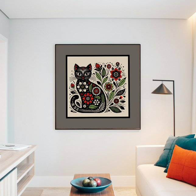 Poster Floral Feline Folk Art (Criador carregado)