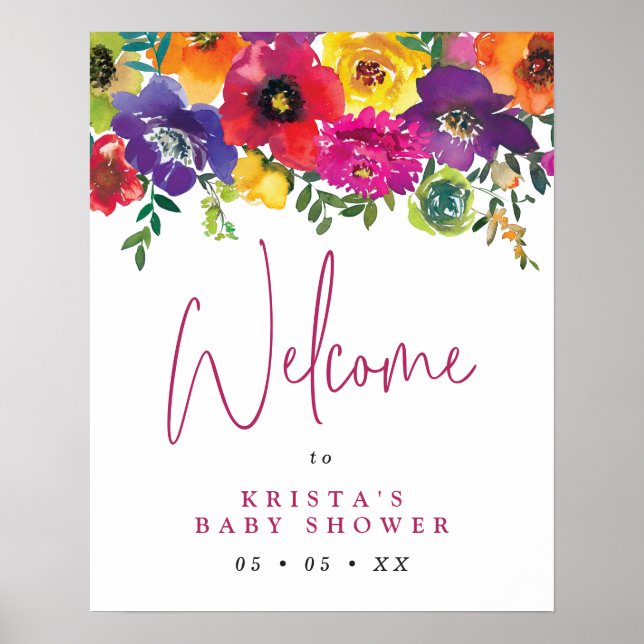 Poster Floral Fiesta Chá de fraldas Welcome (Frente)