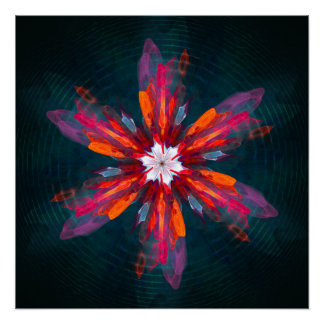 Pôster Floral Flores de Mandala Laranja Vermelho Abstrato