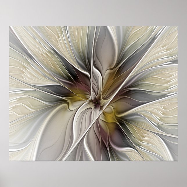 Poster Floral Fractal, Fantasia Flor com Cores da Terra (Frente)