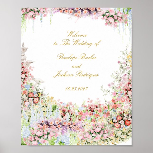 Poster floral french garden chateau wedding welcome (Frente)