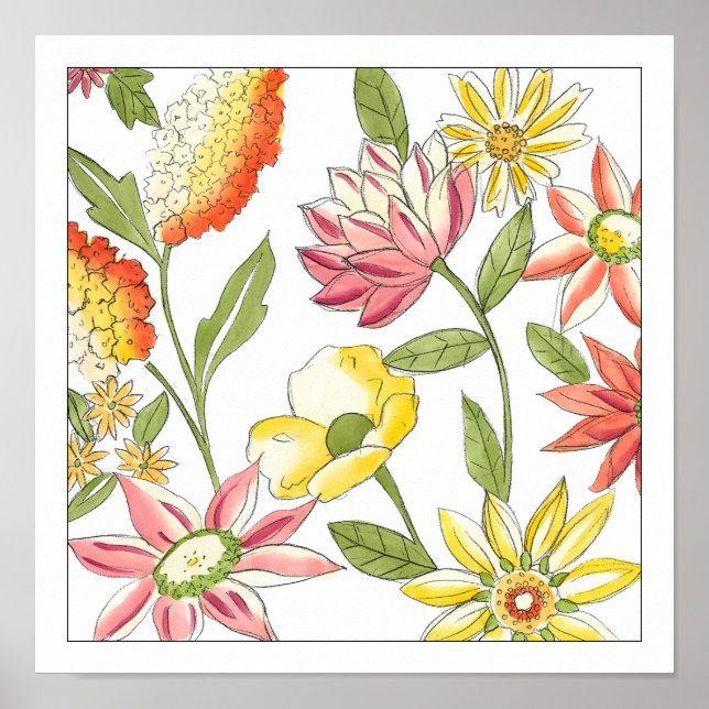 Pôster Floral Garden Design with White Background (Frente)