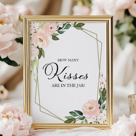 Poster Floral Geométrico Beijo Cor-de-Rosa Quantos Beijos