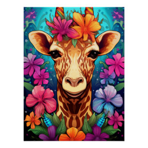 Pôster Floral Girafa Portrait- 9321