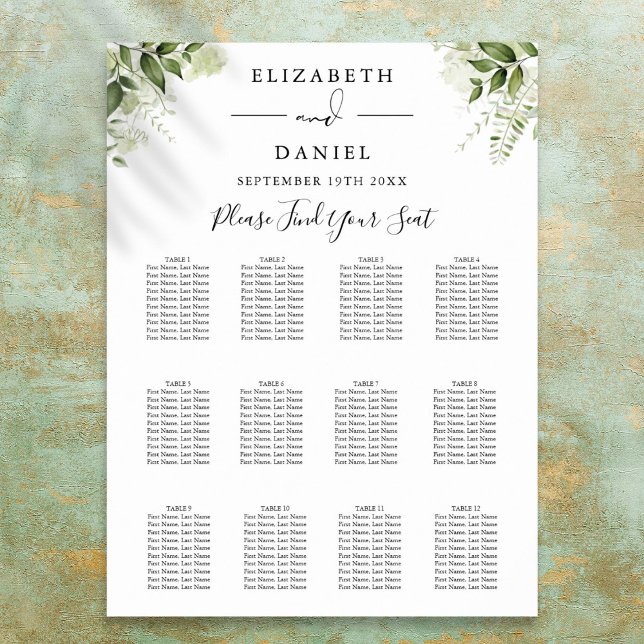 Poster Floral Greenery Elegant Wedding Seating Chart (Floral Greenery Elegant Wedding Seating Chart)