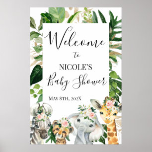 Poster Floral Greenery Safari - Sinal de Boas-vindas do C