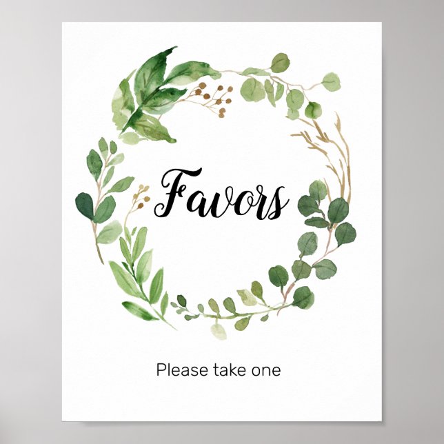 Poster Floral Greenery - Sinal de Favor de Aquarela (Frente)