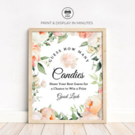 Poster Floral Guess How Many Candies Game Sign
