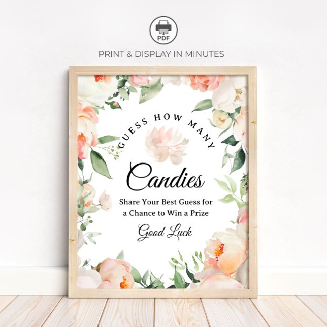Poster Floral Guess How Many Candies Game Sign (Criador carregado)