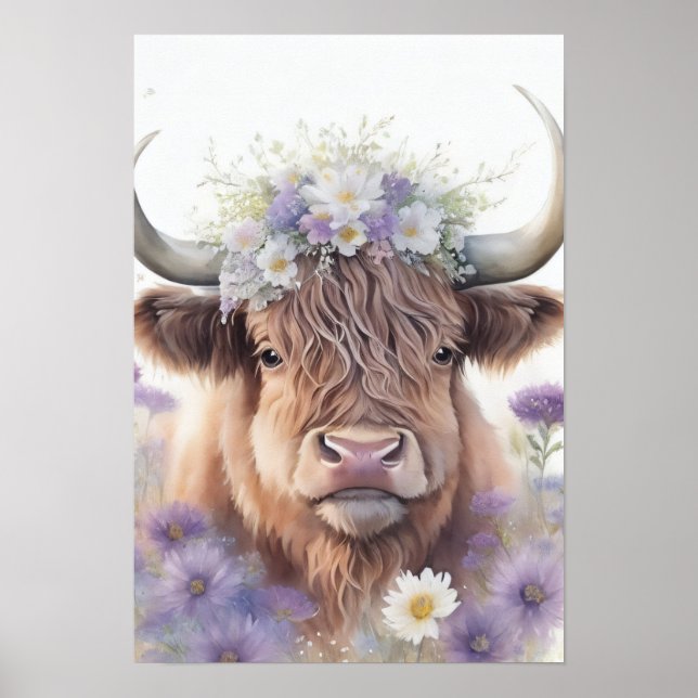 Poster Floral Highland Cow (Frente)