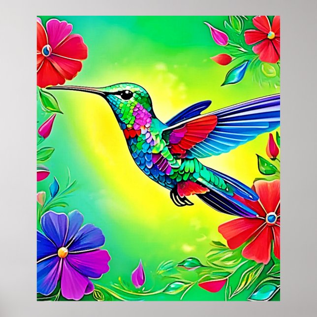 Poster Floral Hummingbird Art Design (Frente)