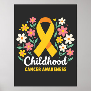 Poster Floral Infância Cancer Conscientização Fita Amarel