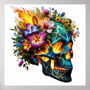 Poster Floral Inferno Skull