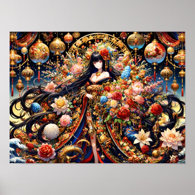 Poster Floral Lanterna Rainha adorava beleza real (Frente)