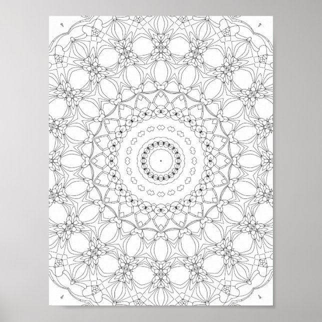 Poster Floral Lattice Kaleidoscope Coloring Page Design (Frente)
