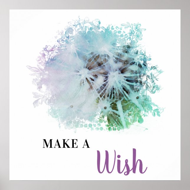 Poster *~* Floral Lavender Abstract DANDELION Make A Wish (Frente)
