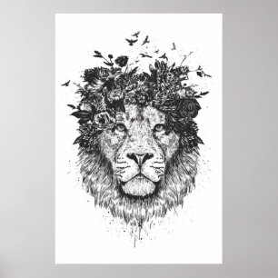 Pôster Floral lion (blackandwhite)